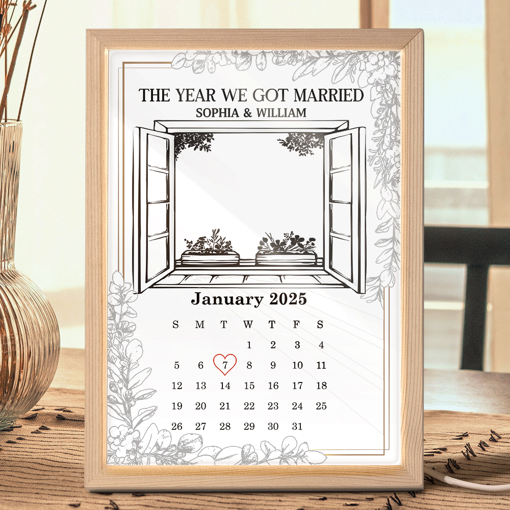Dessin au crayon photo personnalisé Couple L'année de notre mariage Light Painting - Cadre photo lumineux personnalisé