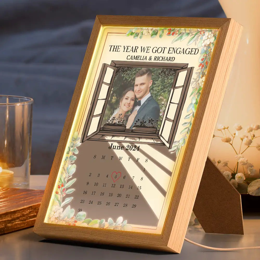 Dessin au crayon photo personnalisé Couple L'année de notre mariage Light Painting - Cadre photo lumineux personnalisé