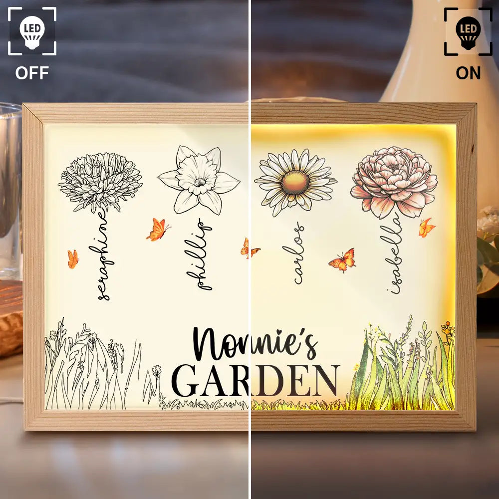 Gift For Grandma, Gift For Mother - Grandma's Garden Birth Month Flowers - Personalized Light Up Picture Frame