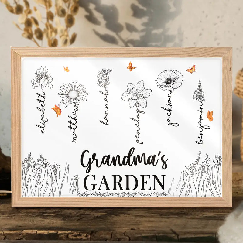 Gift For Grandma, Gift For Mother - Grandma's Garden Birth Month Flowers - Personalized Light Up Picture Frame