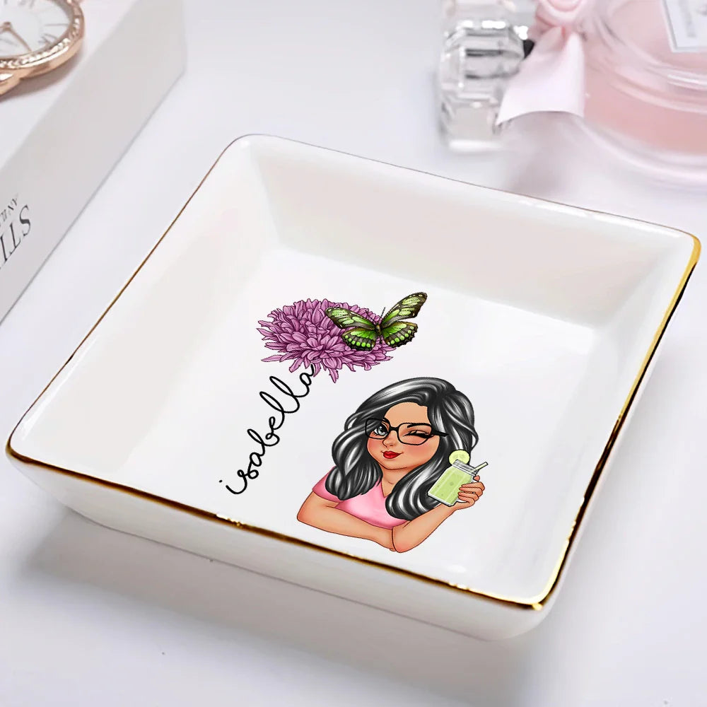 Birth Month Flowers Butterflies Woman Bloom Where You're Planted - Personalized Ring Dish