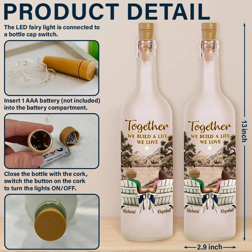 Gift For Couples, Gift For Husband, Gift For Wife - Back Sitting Couple You And Me We Got This - Personalized Bottle Light