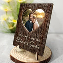 Gift For Couples, Gift For Husband, Gift For Wife - Custom Photo Pencil Drawing Carved In Love Couple You + Me = Forever - Personalized 2-Layered Wooden Plaque With Stand