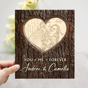 Gift For Couples, Gift For Husband, Gift For Wife - Custom Photo Pencil Drawing Carved In Love Couple You + Me = Forever - Personalized 2-Layered Wooden Plaque With Stand