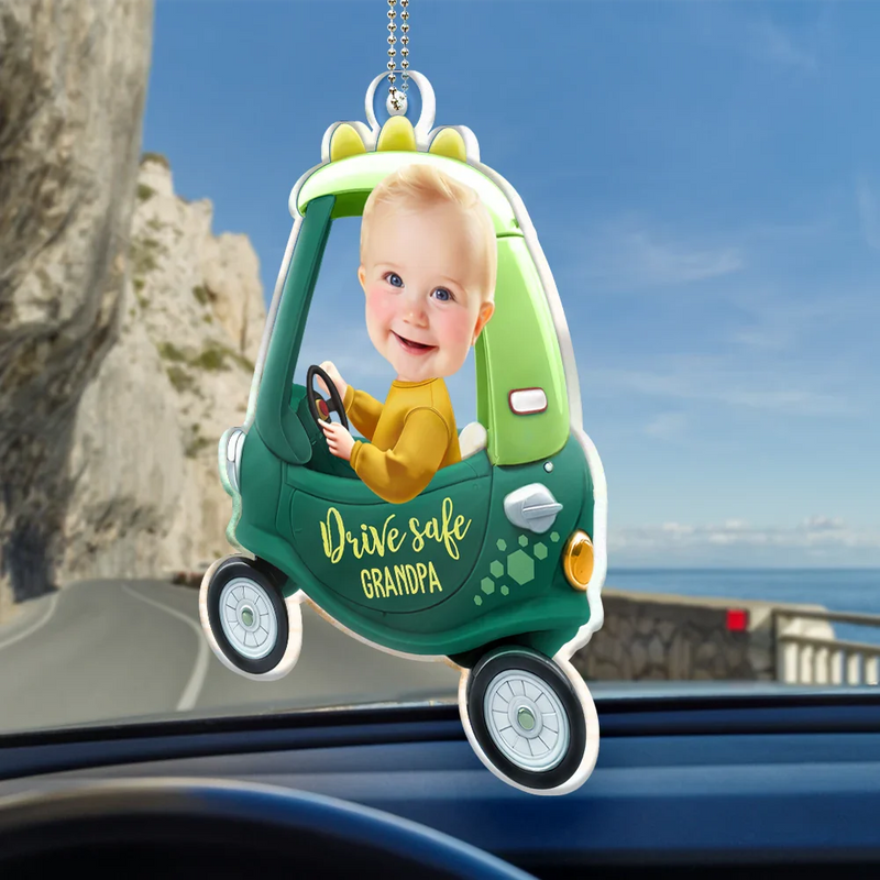 Gift For Father,Gift For Grandpa,Gift For Husband - Custom Photo Drive Safe Daddy 3D Effect - Personalized Acrylic Car Hanger
