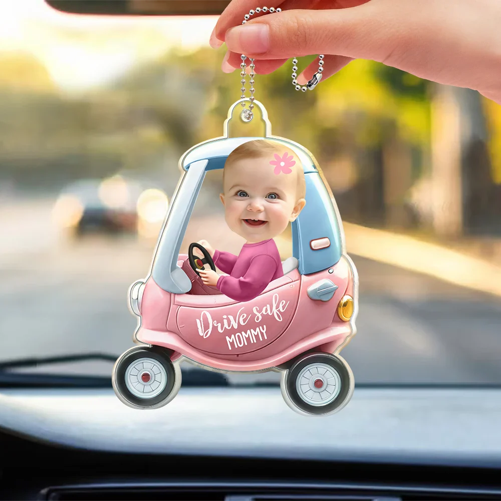 Gift For Father,Gift For Grandpa,Gift For Husband - Custom Photo Drive Safe Daddy 3D Effect - Personalized Acrylic Car Hanger
