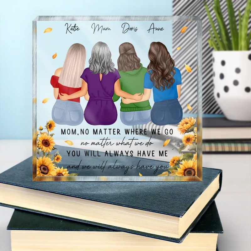 Gift For Mother,Mom - Daughters (Adult),Love,Gift For Daughter - No Matter Where We Go Mom Daughter - Personalized Square Shaped Acrylic Plaque