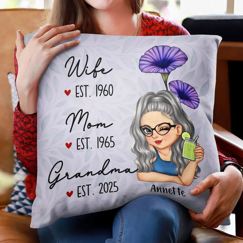 Happy,Gift For Mother,Gift For Grandma - Birth Flower Mom Grandma Great Grandma - Personalized Pillow