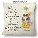 Happy,Gift For Mother,Gift For Grandma - Birth Flower Mom Grandma Great Grandma - Personalized Pillow