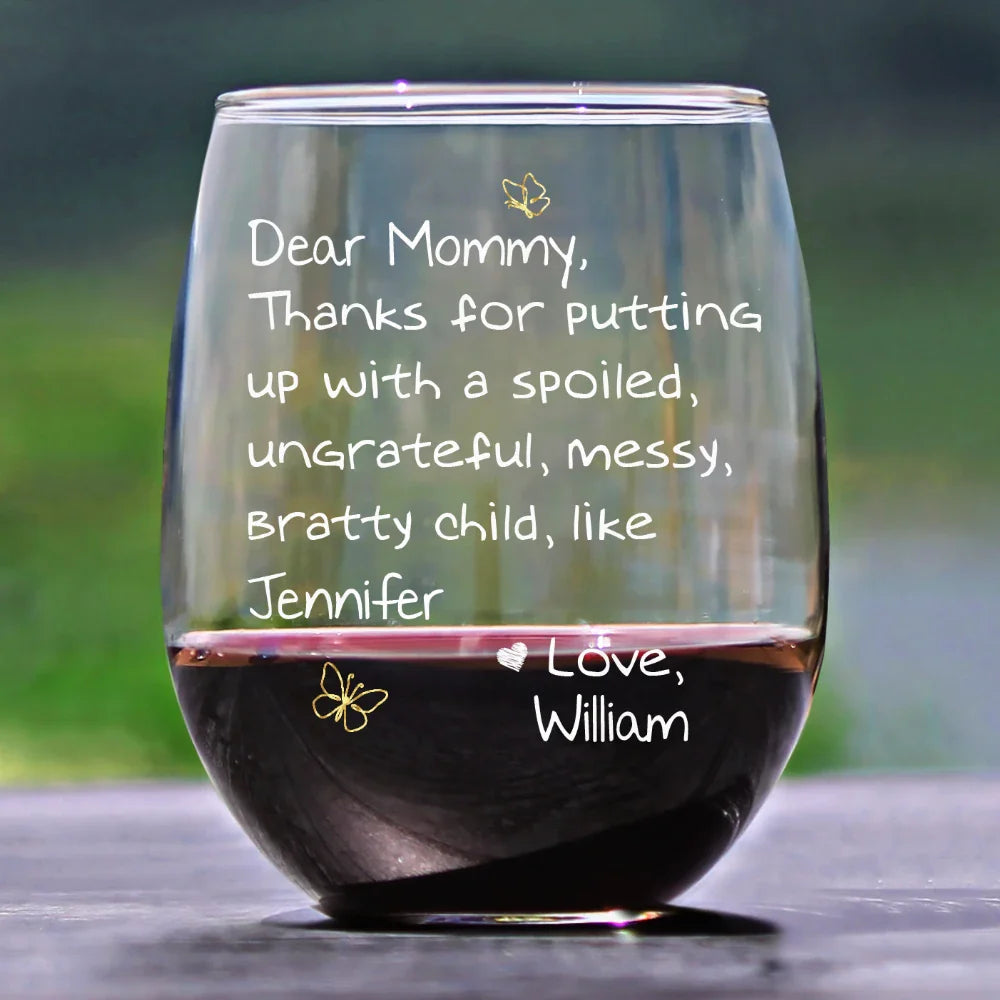 Gift For Mother,Custom Photo,Funny - Custom Photo Mom Thanks For Putting Up With My Sibling - Personalized Stemless Wine Glass