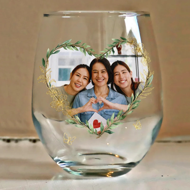 Gift For Mother,Custom Photo,Funny - Custom Photo Mom Thanks For Putting Up With My Sibling - Personalized Stemless Wine Glass