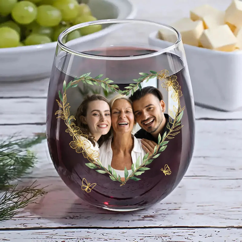 Gift For Mother,Custom Photo,Funny - Custom Photo Mom Thanks For Putting Up With My Sibling - Personalized Stemless Wine Glass