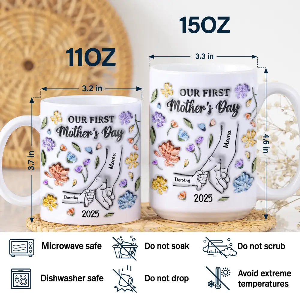 New Mom,New baby,Gift For Mother,Love - Our First Mother's Day - 3D Inflated Effect Printed Mug, Personalized White Edge-to-Edge Mug