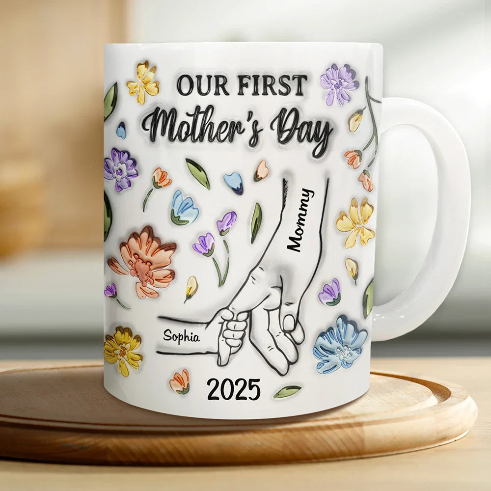 New Mom,New baby,Gift For Mother,Love - Our First Mother's Day - 3D Inflated Effect Printed Mug, Personalized White Edge-to-Edge Mug