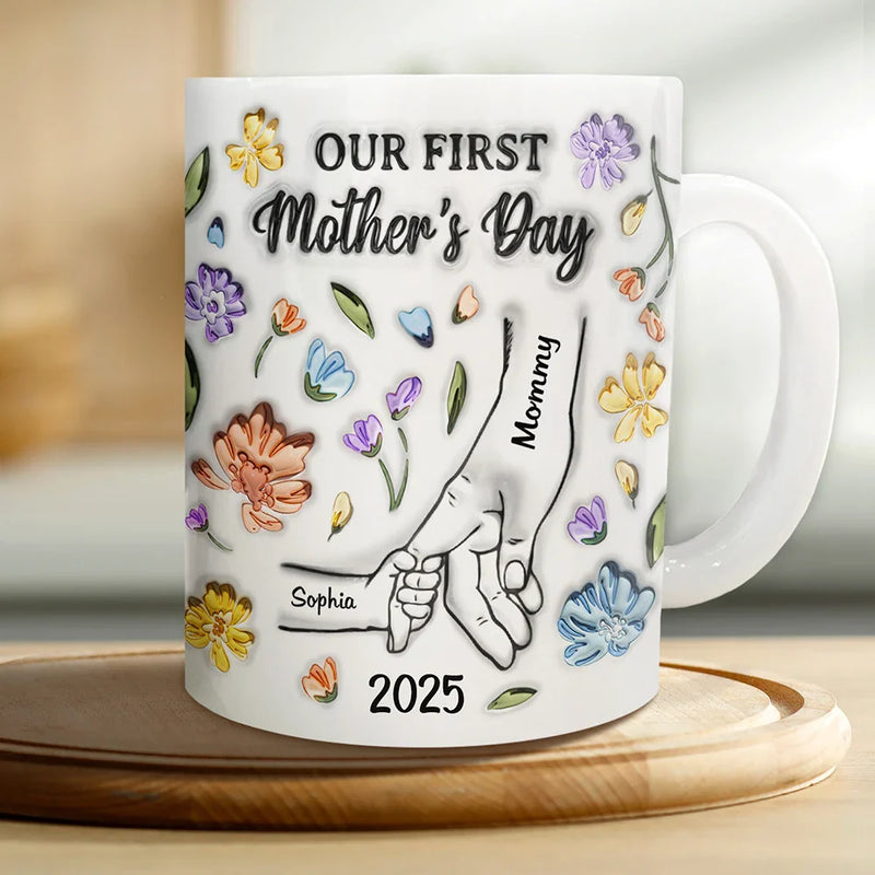 New Mom,New baby,Gift For Mother,Love - Our First Mother's Day - 3D Inflated Effect Printed Mug, Personalized White Edge-to-Edge Mug