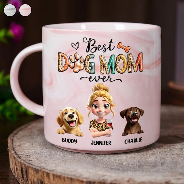 Gift For Women, Gift For Yourself, Dog Lovers, Dog Mom, Pet Lovers, Gift For Wife, Pet Mom, Gift For Mother, Happy - Best Dog Mom Ever - Personalized Marble Mug