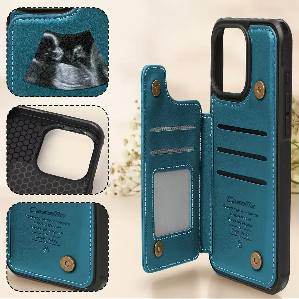 Happy,Expecting Dad,New baby,New Dad,Gift For Father - Custom Photo To Daddy Now You Can Carry Me Too - Personalized Leather Flip Wallet Phone Case