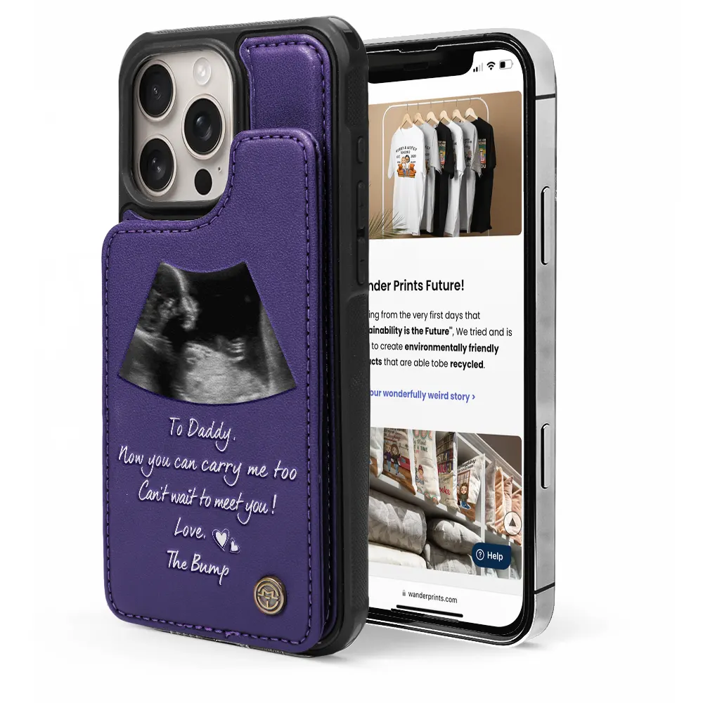 Happy,Expecting Dad,New baby,New Dad,Gift For Father - Custom Photo To Daddy Now You Can Carry Me Too - Personalized Leather Flip Wallet Phone Case