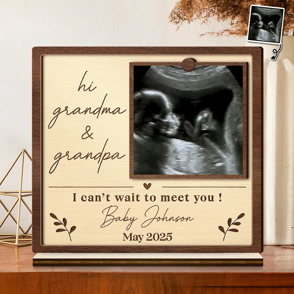 Expecting Dad,Pregnant Mom,Love,Gift For Grandparents,Parents,Gift For Father,Gift For Mother - Custom Photo I Can't Wait To Meet You Expecting Parents Grandparents - Personalized Custom Shaped 2-Layered Wooden Plaque