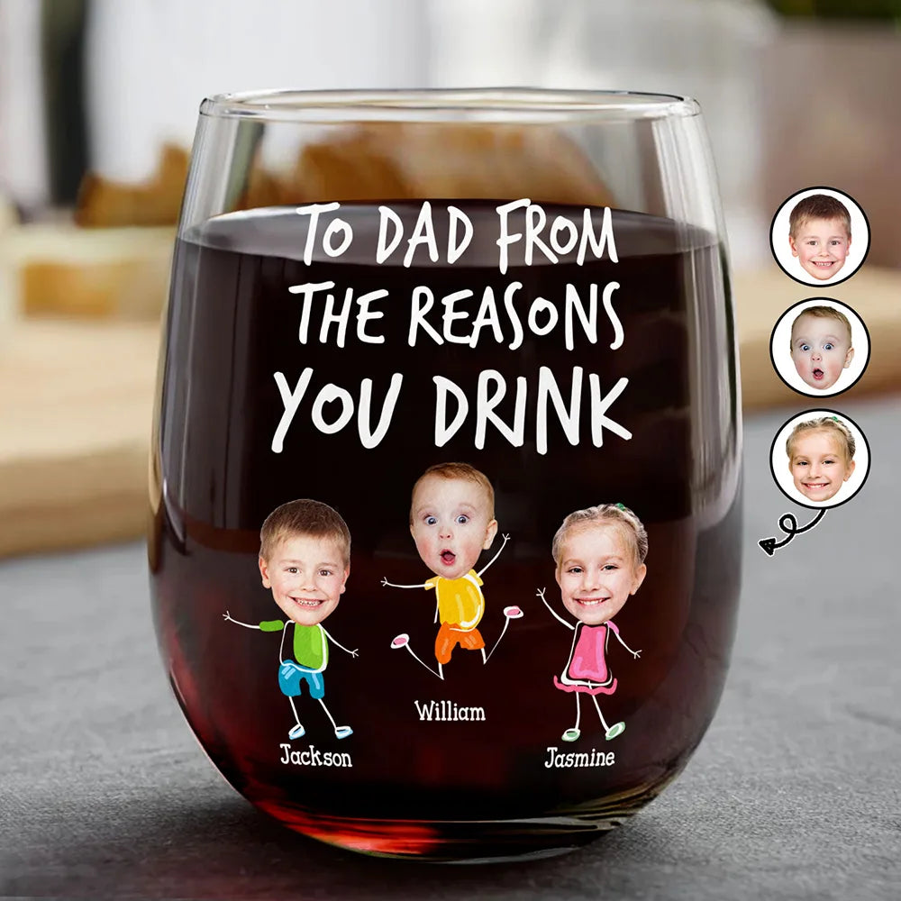 Photo personnalisée pour maman et papa : les raisons pour lesquelles vous buvez – Verre à vin sans pied personnalisé 