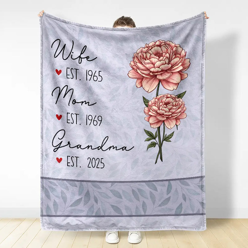 Gift For Grandma,Love,Gift For Mother,Gift For Wife - Mom Grandma Great Grandma Birth Flower - Personalized Fleece Blanket, Sherpa Blanket
