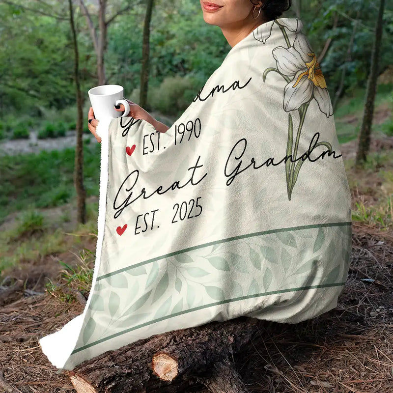 Gift For Grandma,Love,Gift For Mother,Gift For Wife - Mom Grandma Great Grandma Birth Flower - Personalized Fleece Blanket, Sherpa Blanket
