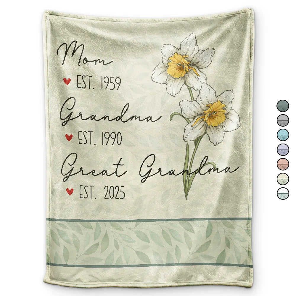 Gift For Grandma,Love,Gift For Mother,Gift For Wife - Mom Grandma Great Grandma Birth Flower - Personalized Fleece Blanket, Sherpa Blanket
