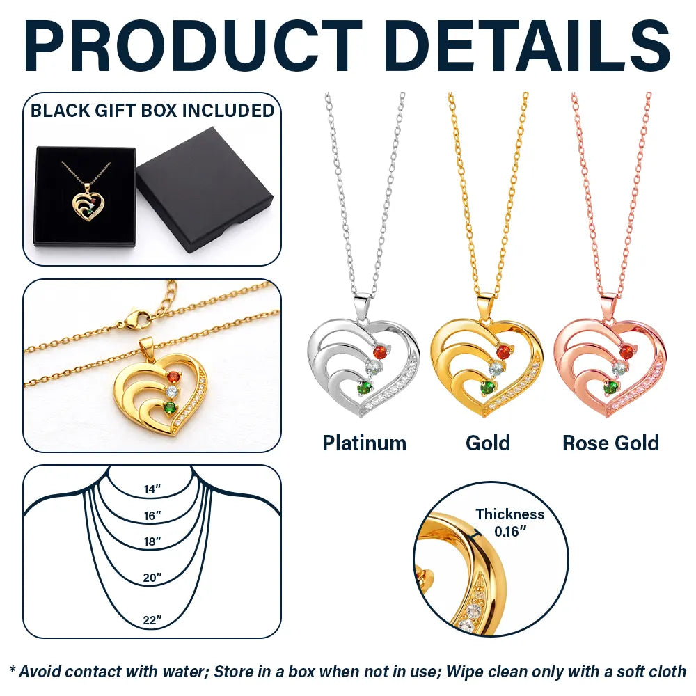 Gift For Mother,Love,Mom - Daughters (Adult),Happy,Gift For Daughter - Mom Daughters Custom Name Gemstones Jewelry - Personalized Birthstone Heart Necklace