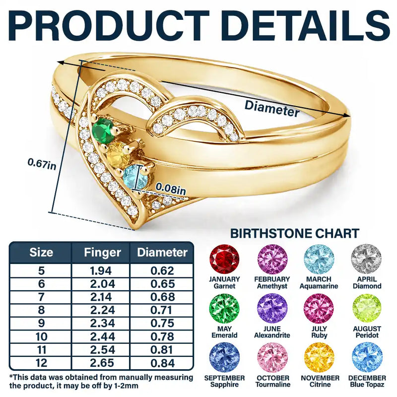 Gift For Women,Gift For Yourself,Gift For Mother,Love,Happy,Gift For Bestie - Elegant Custom Name Gemstones For Besties - Personalized Birthstone Heart Ring