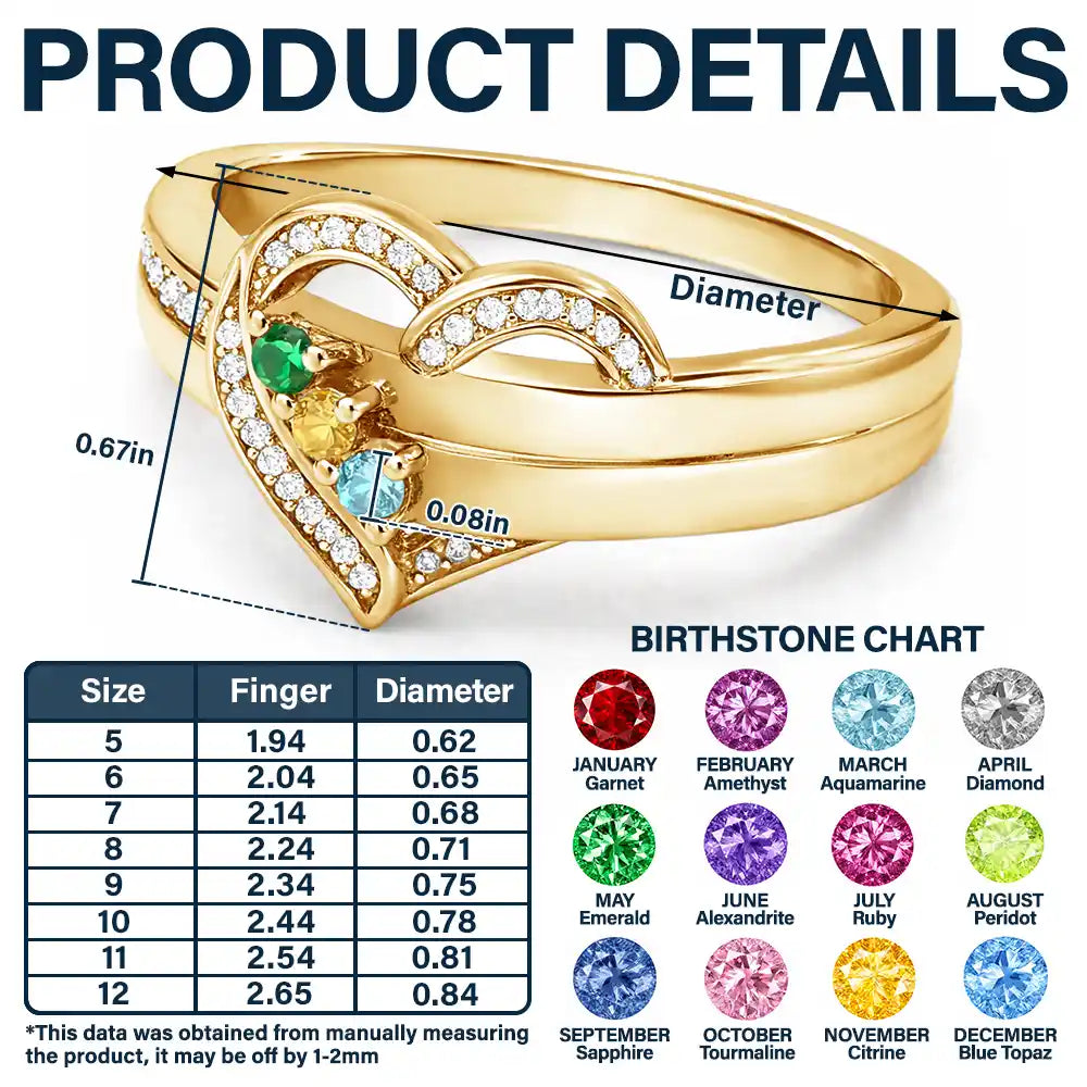 Gift For Mother,Love,Mom - Daughters (Adult),Happy,Gift For Daughter - Custom Gemstones Love You Always Mom And Daughters - Personalized Birthstone Heart Ring