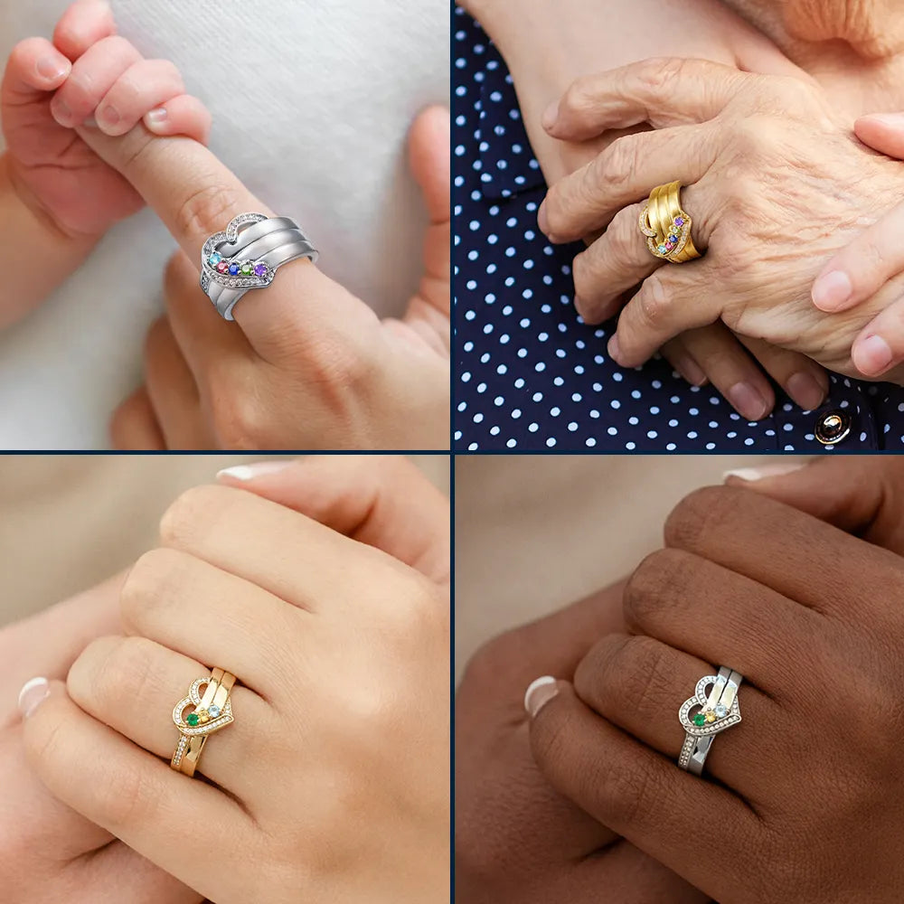 Gift For Women,Gift For Grandma,Gift For Yourself,Gift For Mother,Sad,Memorial - Gemstones Birth Month Memorial Mom Grandma Jewelry - Personalized Birthstone Heart Ring