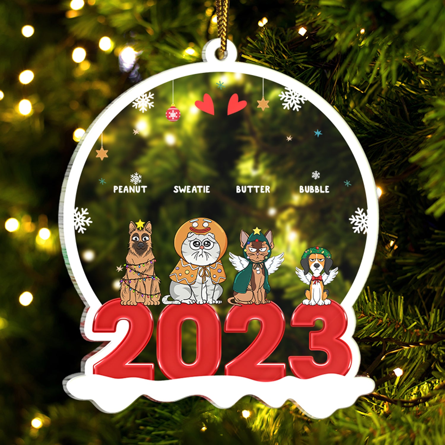 Dog Cat Pet Cartoon - Christmas Gift For Pet Lovers - Personalized Custom Shaped Acrylic Ornament