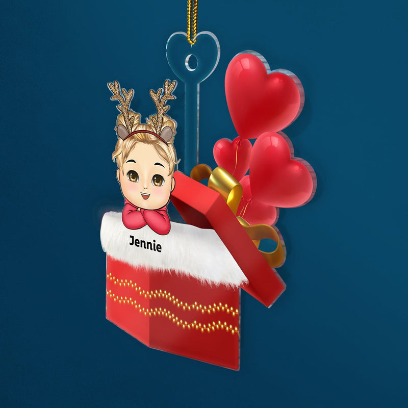 Bébé avec coffret cadeau – Cadeau de Noël pour petit-enfant et enfant – Décoration acrylique personnalisée