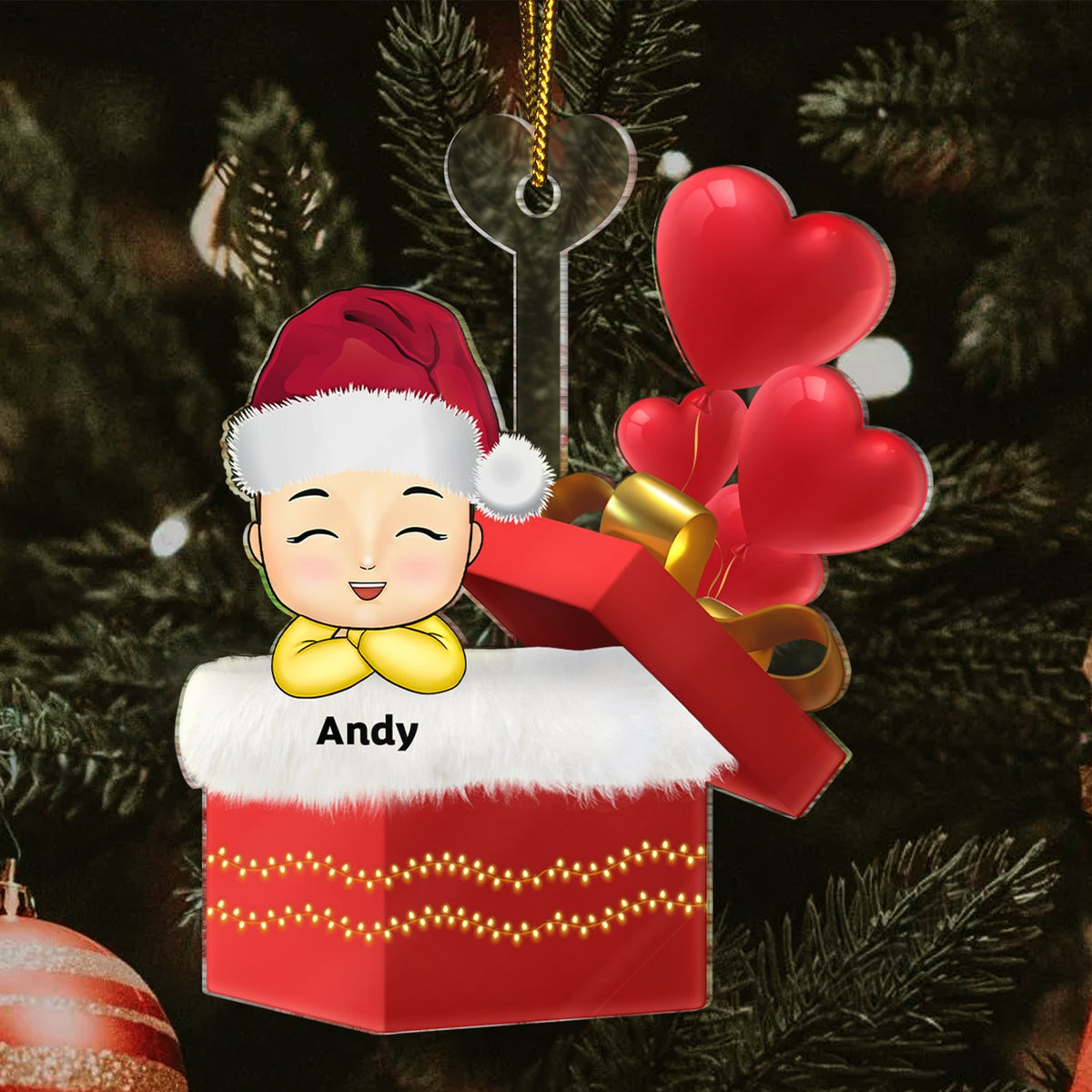 Bébé avec coffret cadeau – Cadeau de Noël pour petit-enfant et enfant – Décoration acrylique personnalisée