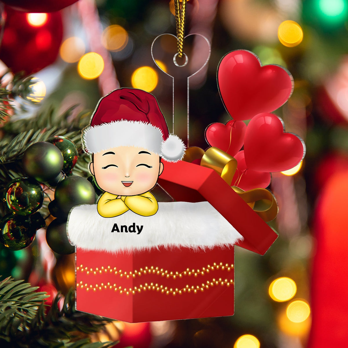 Baby With Gift Box - Christmas Gift For Grandkid, Kids - Personalized Cutout Acrylic Ornament