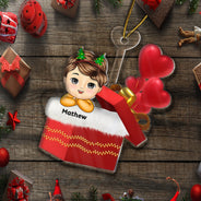 Baby With Gift Box - Christmas Gift For Grandkid, Kids - Personalized Cutout Acrylic Ornament