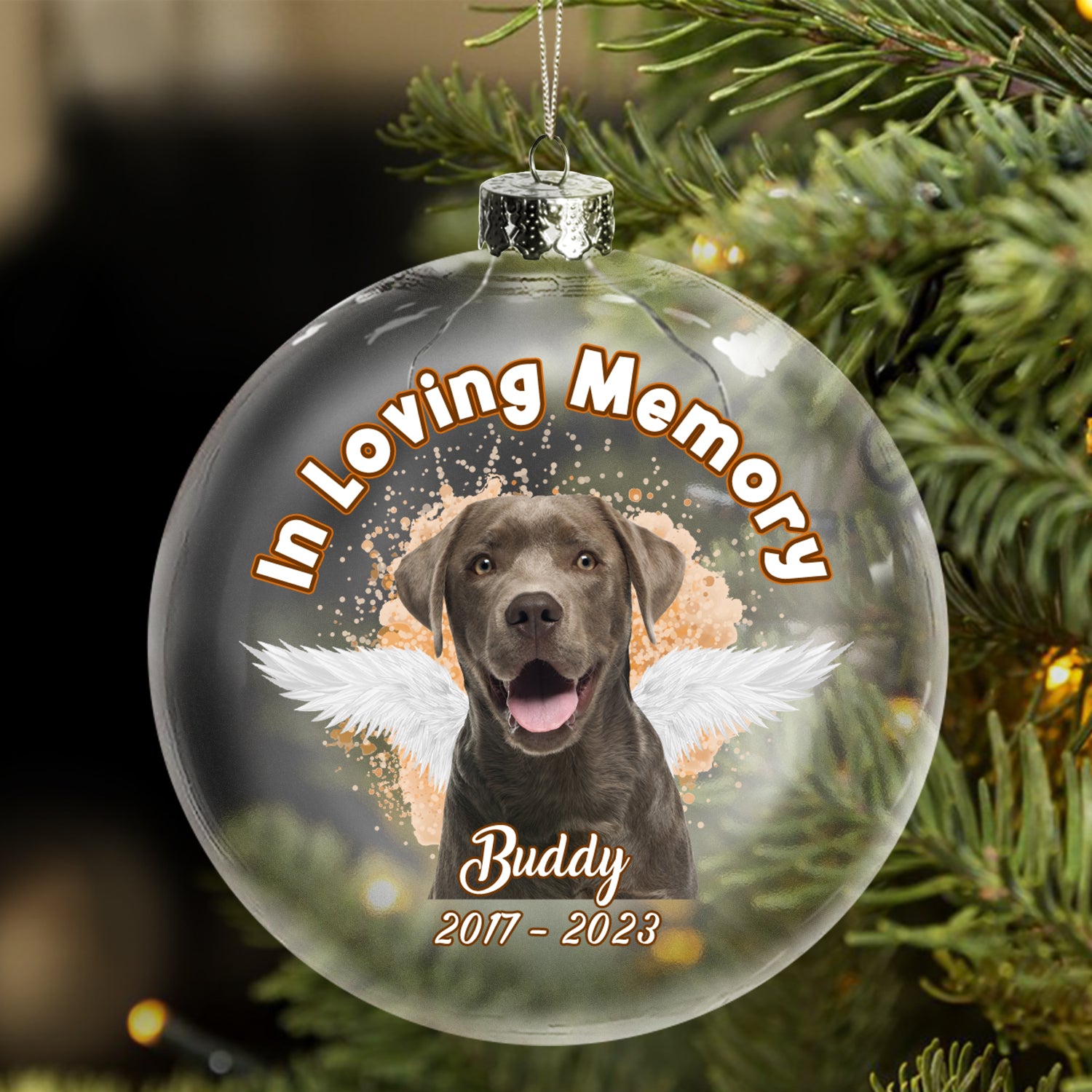 Custom Photo In Loving Memory - Christmas Gift For Dog Lovers - Personalized Clear Flat Ball Ornament