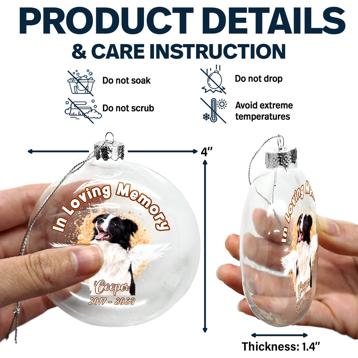 Custom Photo In Loving Memory - Christmas Gift For Dog Lovers - Personalized Clear Flat Ball Ornament