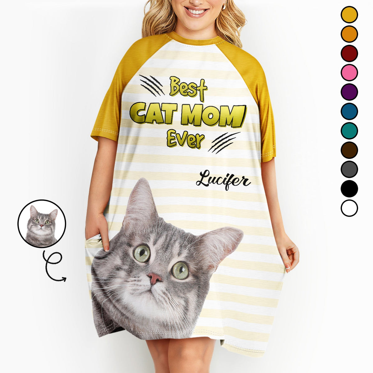 Custom Photo Best Cat Mom Ever - Gift For Cat Mom - Personalized Women's Sleep Tee