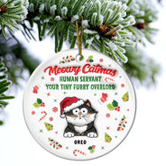 Meowy Catmas Human Servant - 3D Inflated Effect Printed Ornament, Personalized Circle Ceramic Ornament