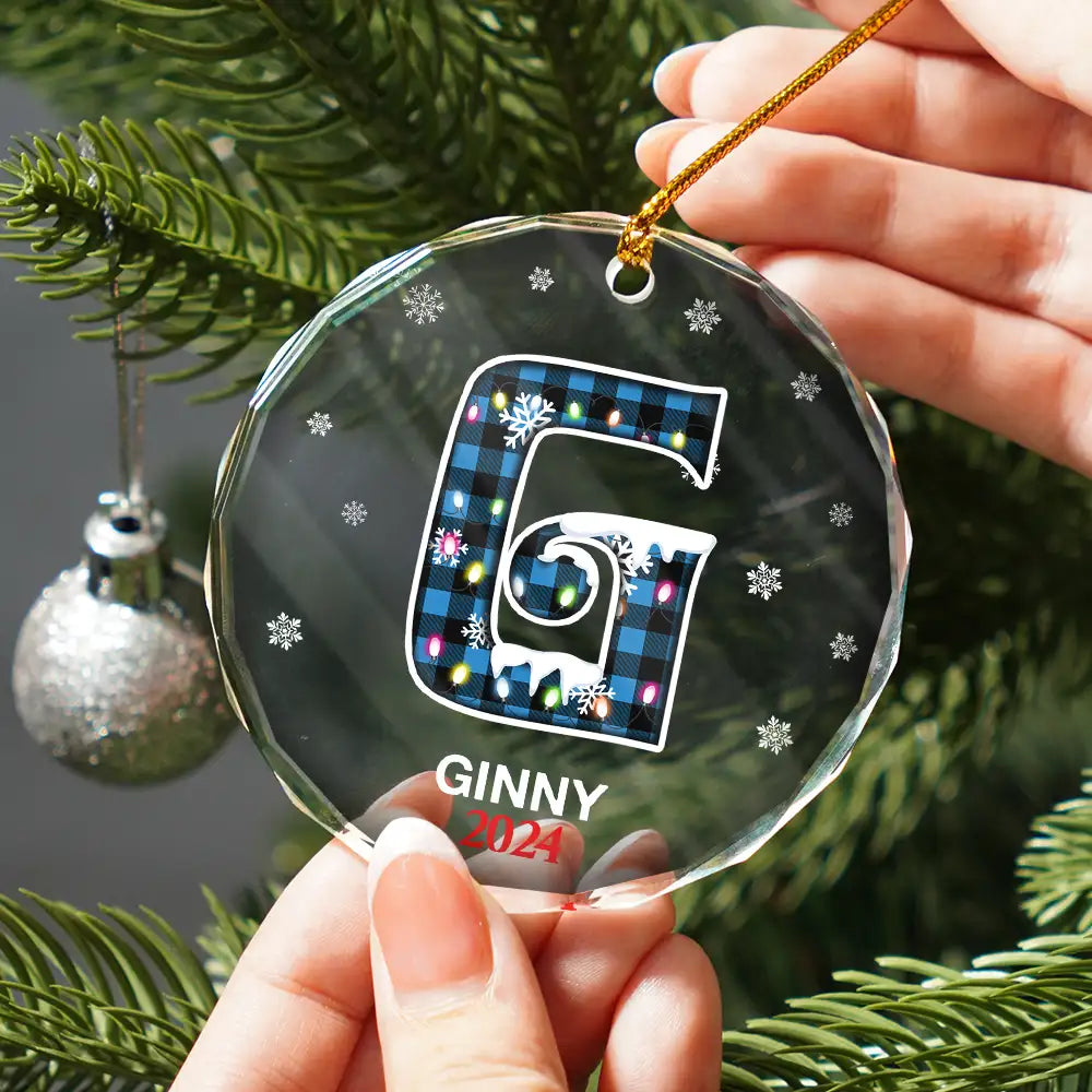 Alphabet de Noël pour les membres de la famille - Décoration en verre ronde personnalisée 