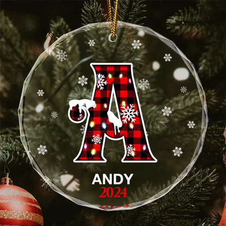 Alphabet de Noël pour les membres de la famille - Décoration en verre ronde personnalisée 
