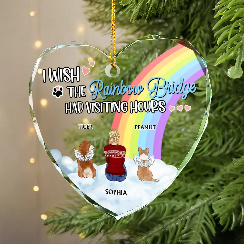 Has Visiting Hours Memorial Pet Christmas - Personalized Heart Shaped Glass Ornament
