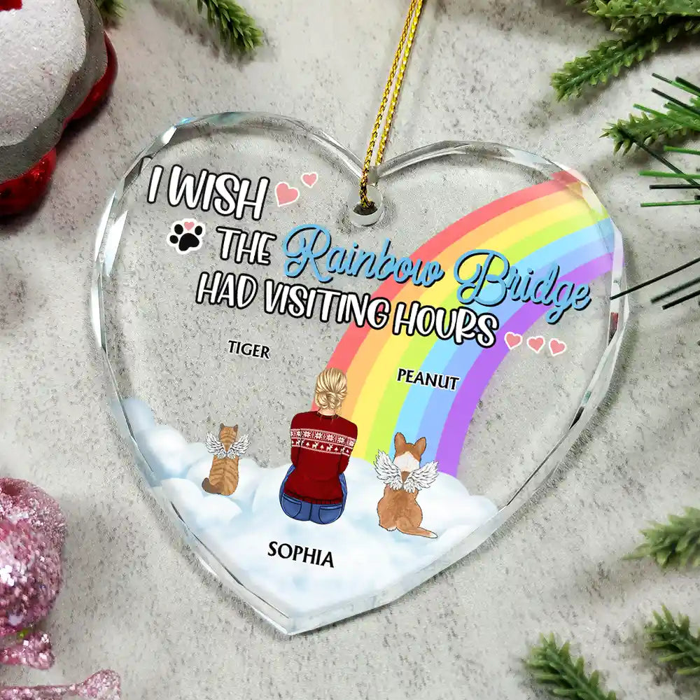 Has Visiting Hours Memorial Pet Christmas - Personalized Heart Shaped Glass Ornament