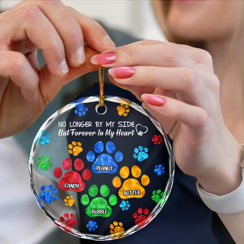 Memorial, Pet Lovers, Dog Lovers, Cat Lovers - Memorial Cat Dog You Left Paw Prints On My Heart - Personalized Circle Glass Ornament