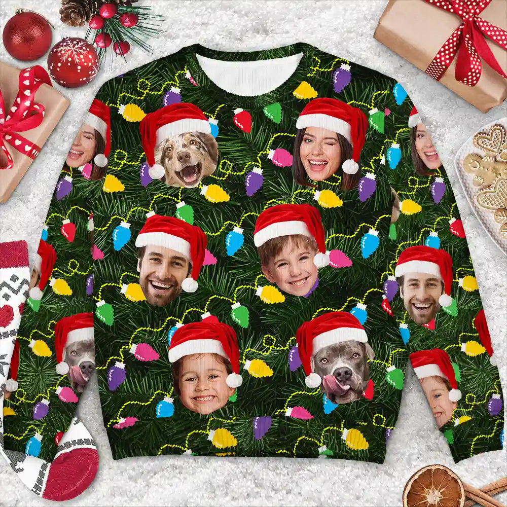 Family - Custom Photo Xmas Led Light - Personalized Unisex Ugly Sweater