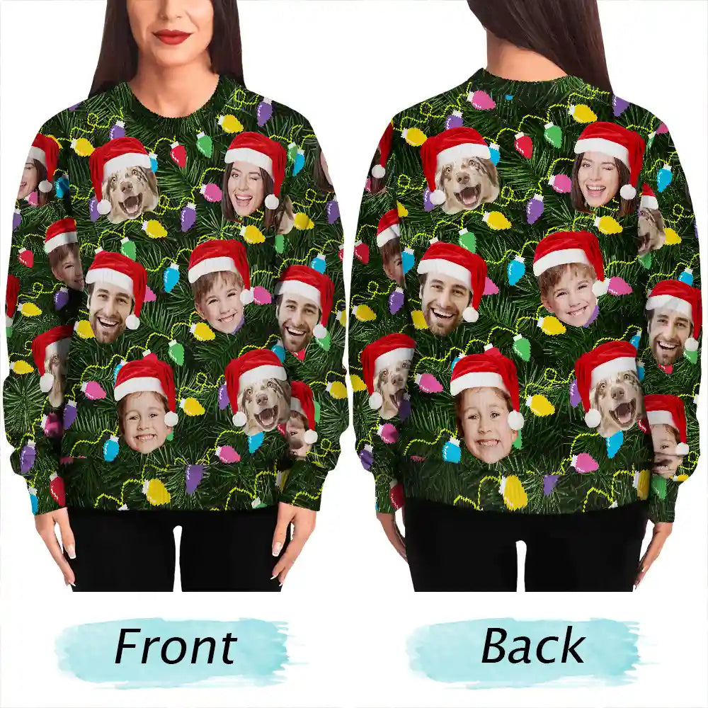 Family - Custom Photo Xmas Led Light - Personalized Unisex Ugly Sweater
