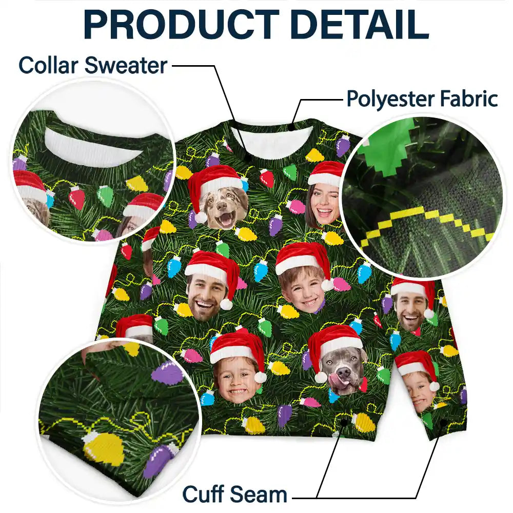 Family - Custom Photo Xmas Led Light - Personalized Unisex Ugly Sweater