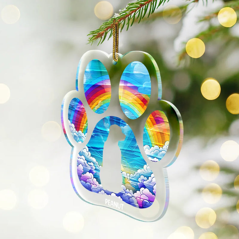 Pet Lovers, Dog Lovers - Memorial Dog Waiting At The Rainbow Bridge - Personalized Custom Shaped Acrylic Ornament