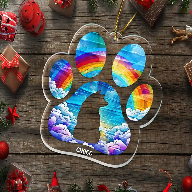 Pet Lovers, Dog Lovers - Memorial Dog Waiting At The Rainbow Bridge - Personalized Custom Shaped Acrylic Ornament